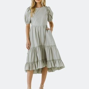 NWT English Factory Ruffle Detail MIDI Dress Sage Green Sz. Med